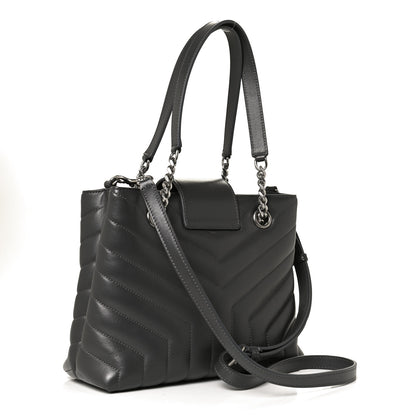 Saint Laurent Calfskin Y Quilted Monogram Small Loulou Shopper Grey 3 of 13