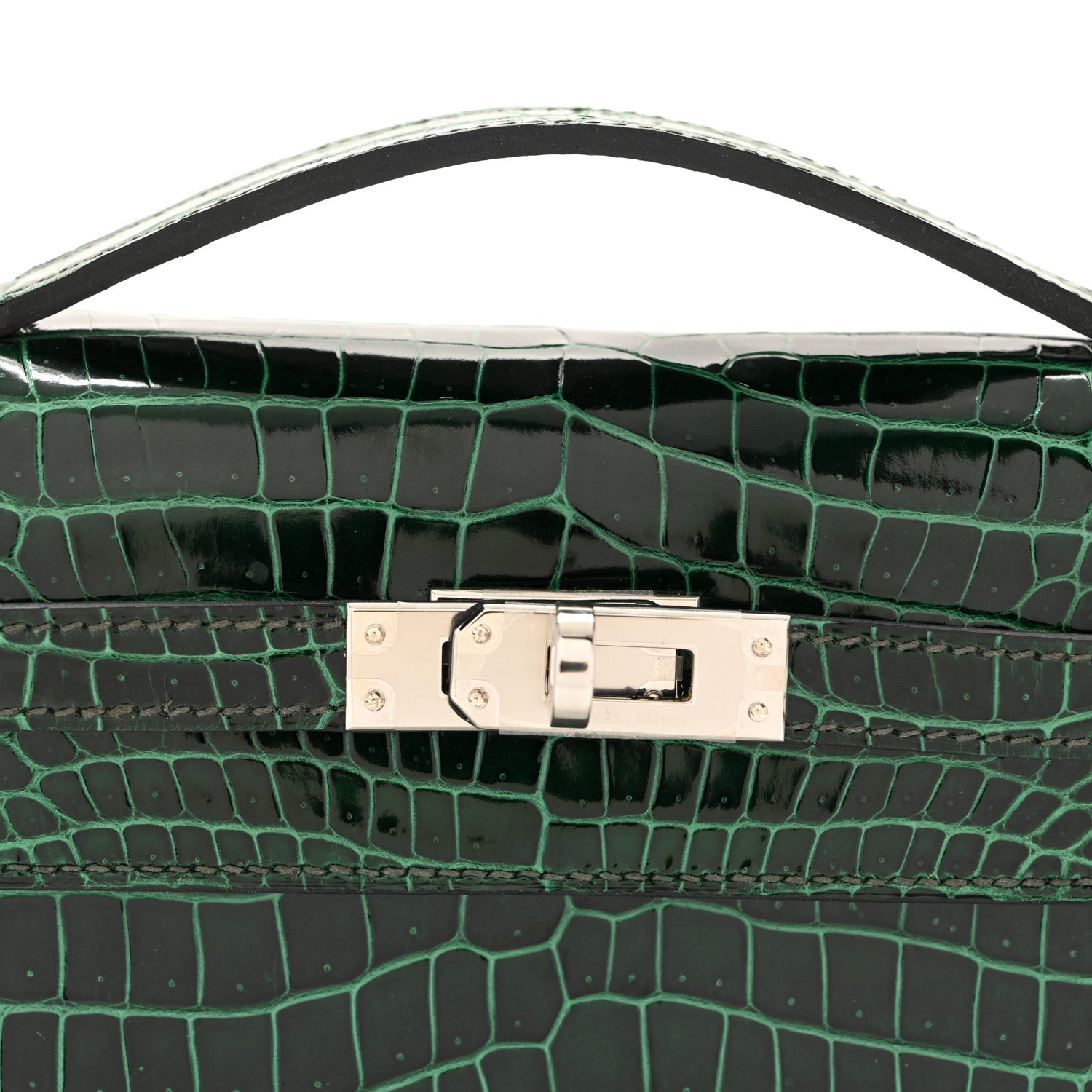 Hermes Shiny Porosus Crocodile Kelly Pochette Vert Cypress 9 of 19