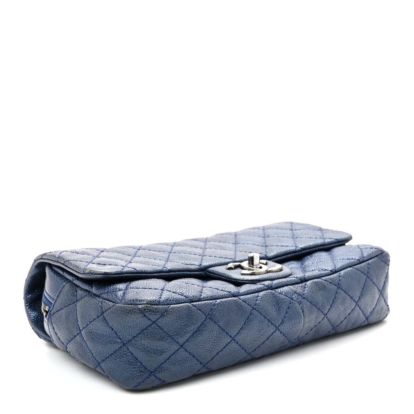Iridescent Caviar Quilted Jumbo Easy Flap Dark Blue