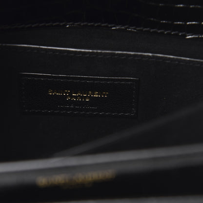 Saint Laurent Calfskin Crocodile Embossed Medium Monogram Sunset Black 5 of 9