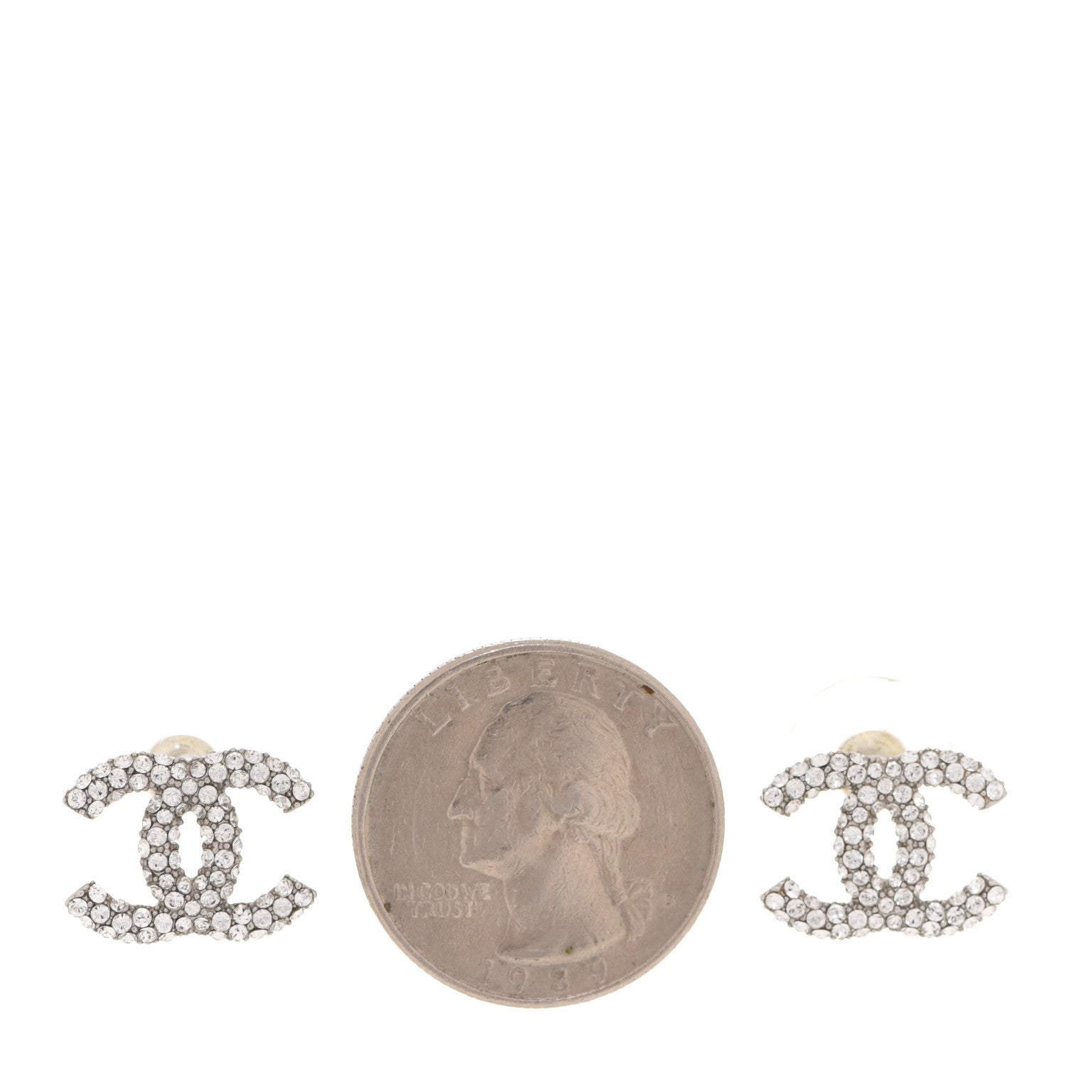 Chanel Crystal CC Earrings Silver 2 of 5