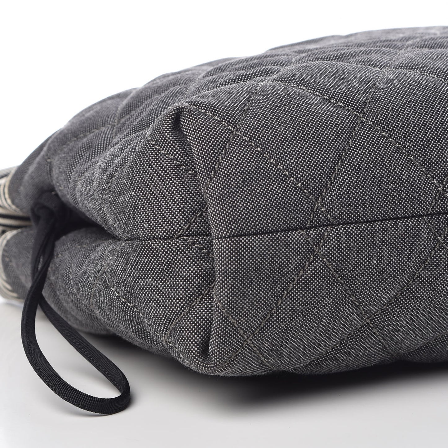 Grosgrain Denim Quilted Drawstring Tote Blue