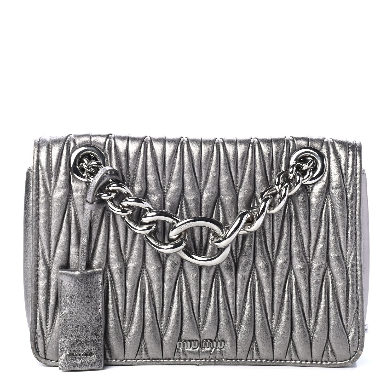 Miu Miu Metallic Nappa Matelasse Flap Cromo 1 of 4