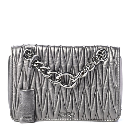 Miu Miu Metallic Nappa Matelasse Flap Cromo 1 of 4