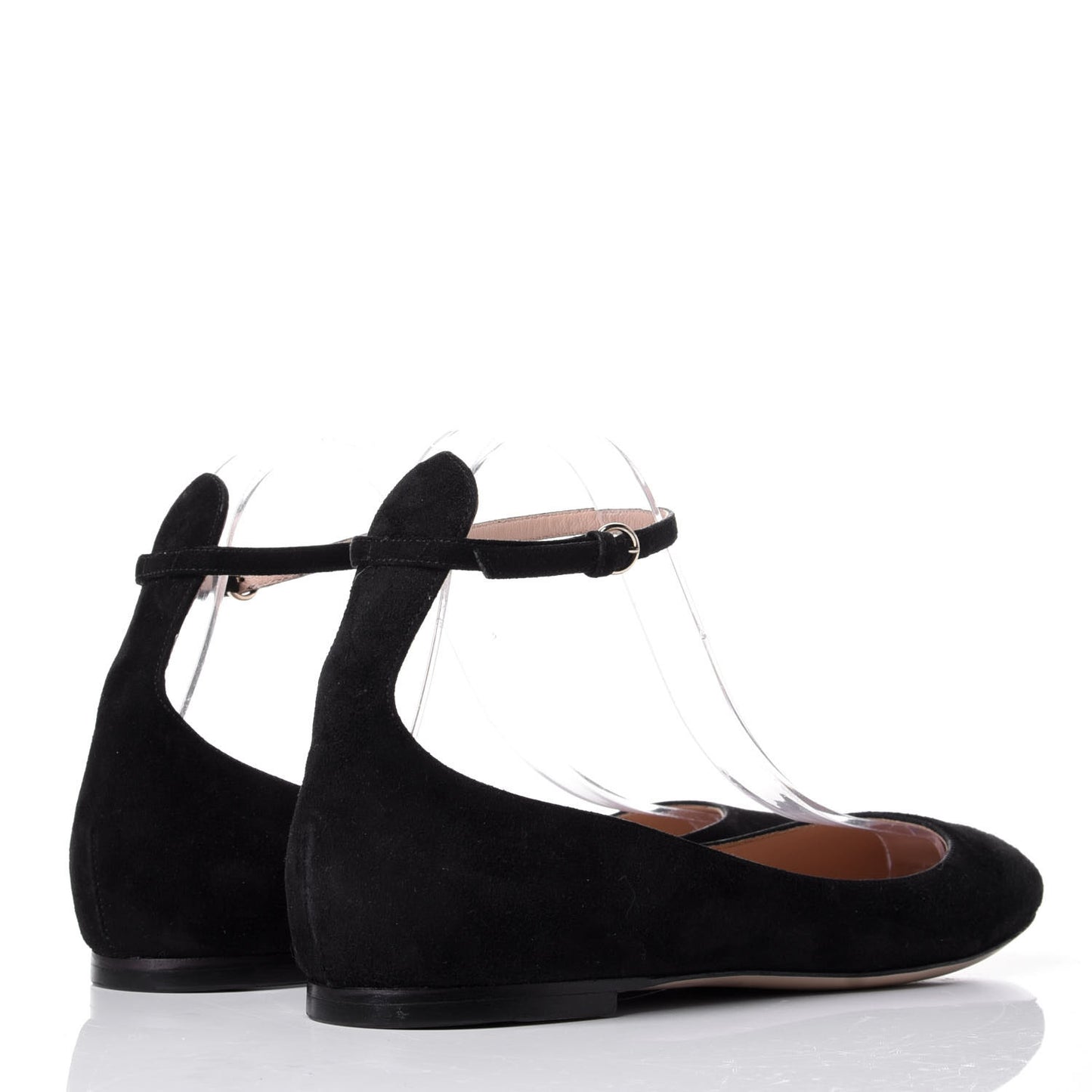 Suede Ankle Strap Ballerina Flats 38 Black