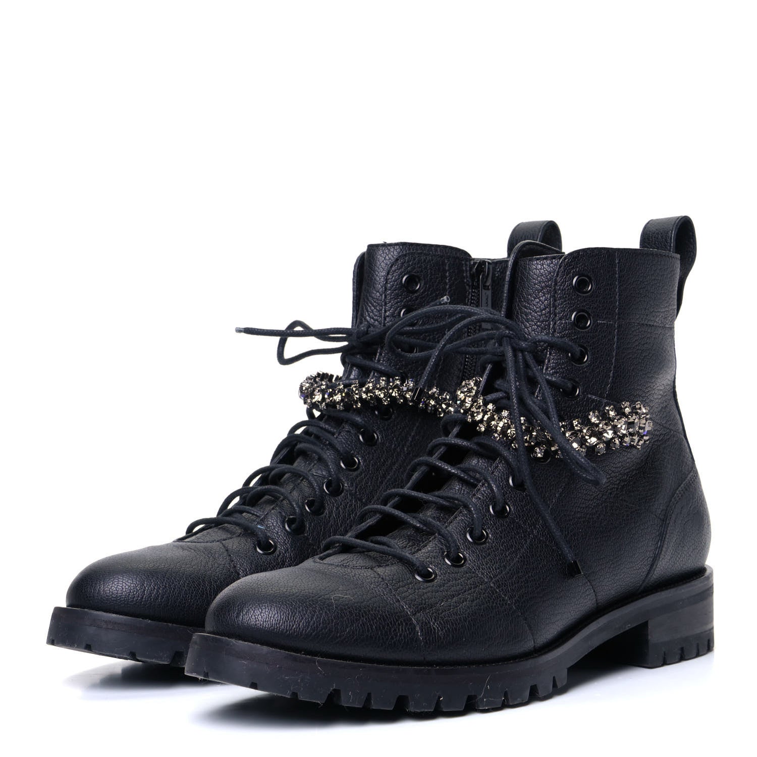 Jimmy Choo Grained Calfskin Crystal Embellished Cruz Combat Boots 40.5 Black 2 of 7