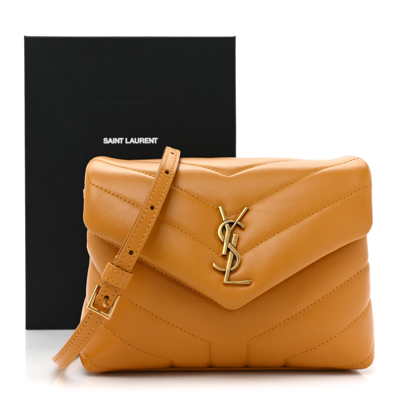 Saint Laurent Calfskin Y Quilted Monogram Toy Loulou Crossbody Bag Cheddar 11 of 11
