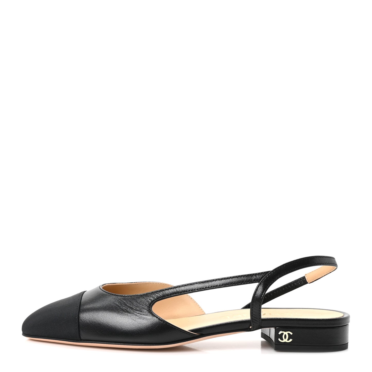 Goatskin Grosgrain Cap Toe CC Slingback Sandals 37 Black