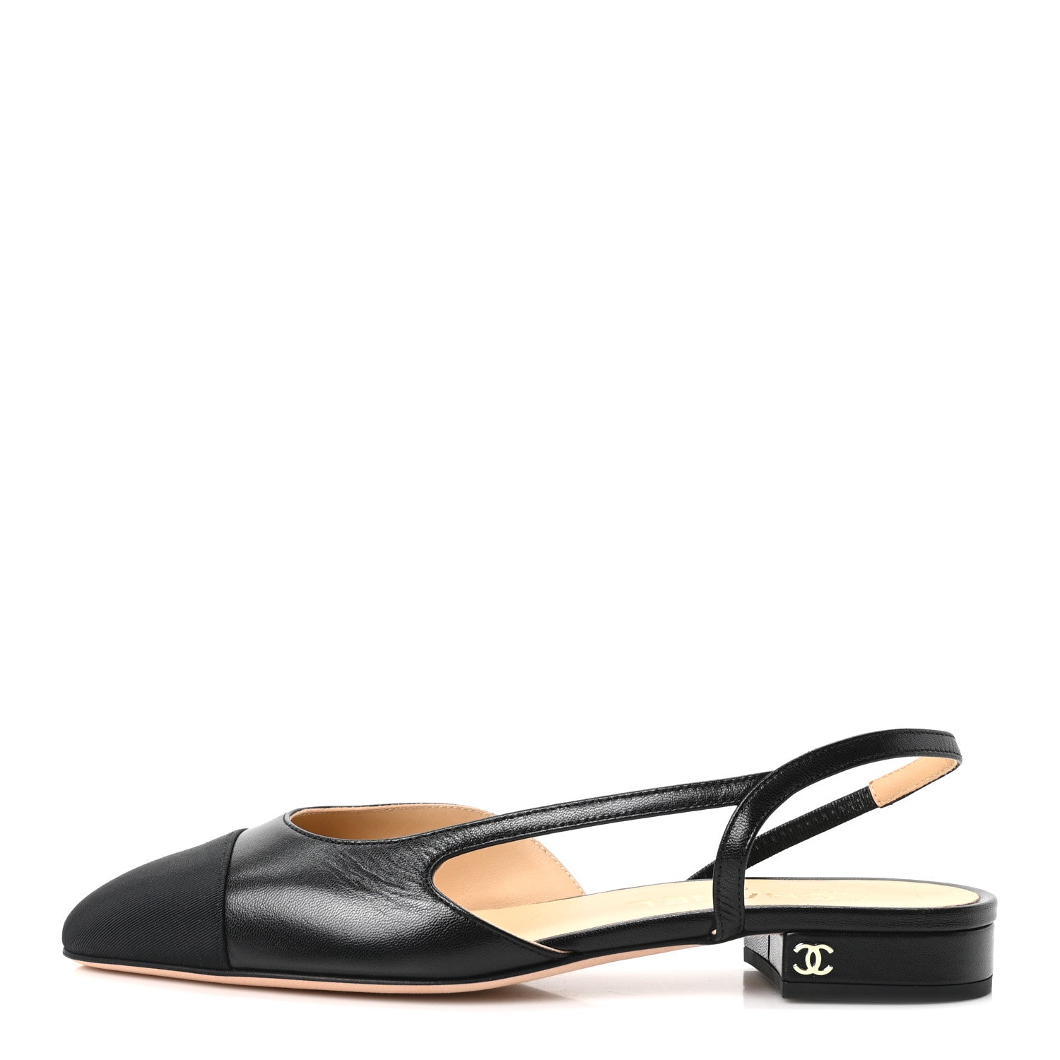 Chanel Goatskin Grosgrain Cap Toe CC Slingback Sandals 37 Black 1 of 10