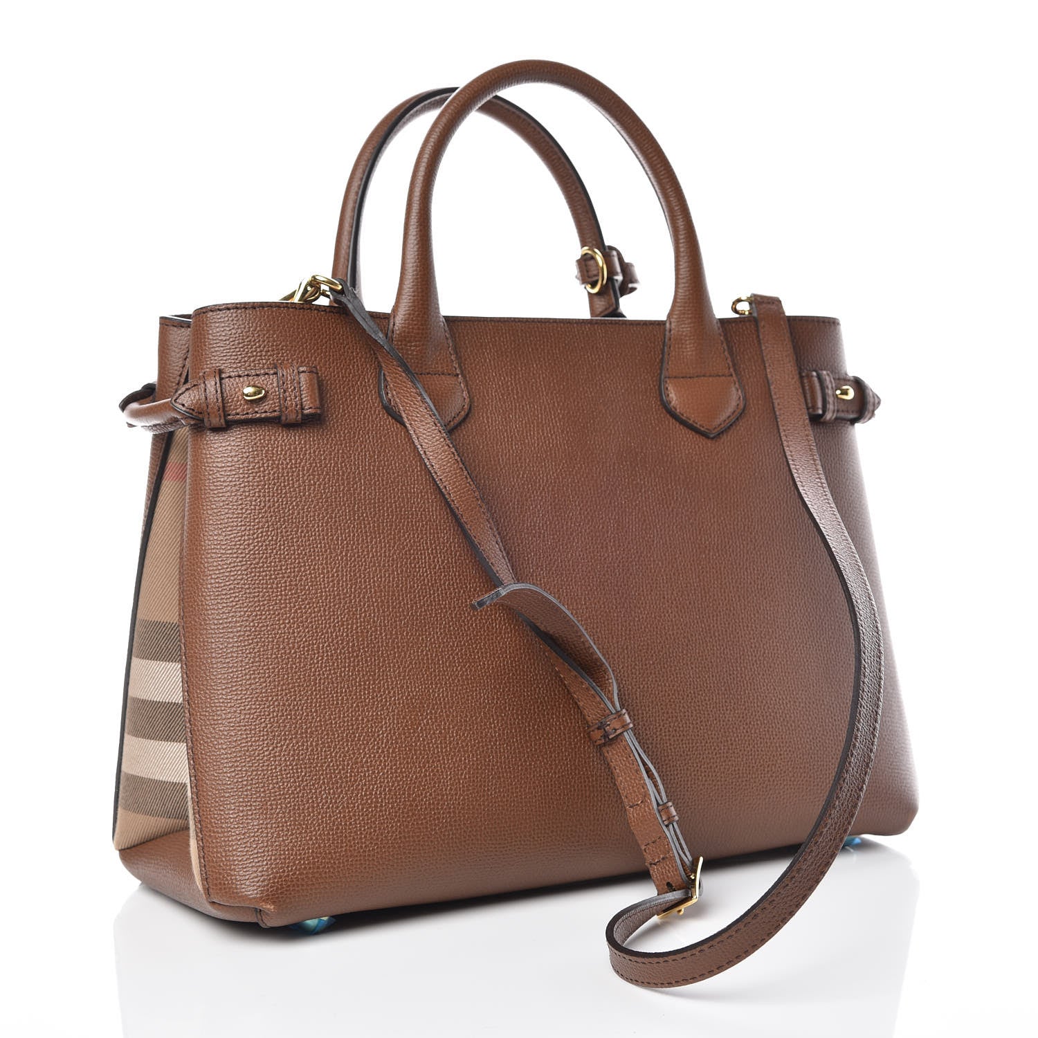Burberry Grainy Calfskin House Check Medium Banner Tote Tan 3 of 10