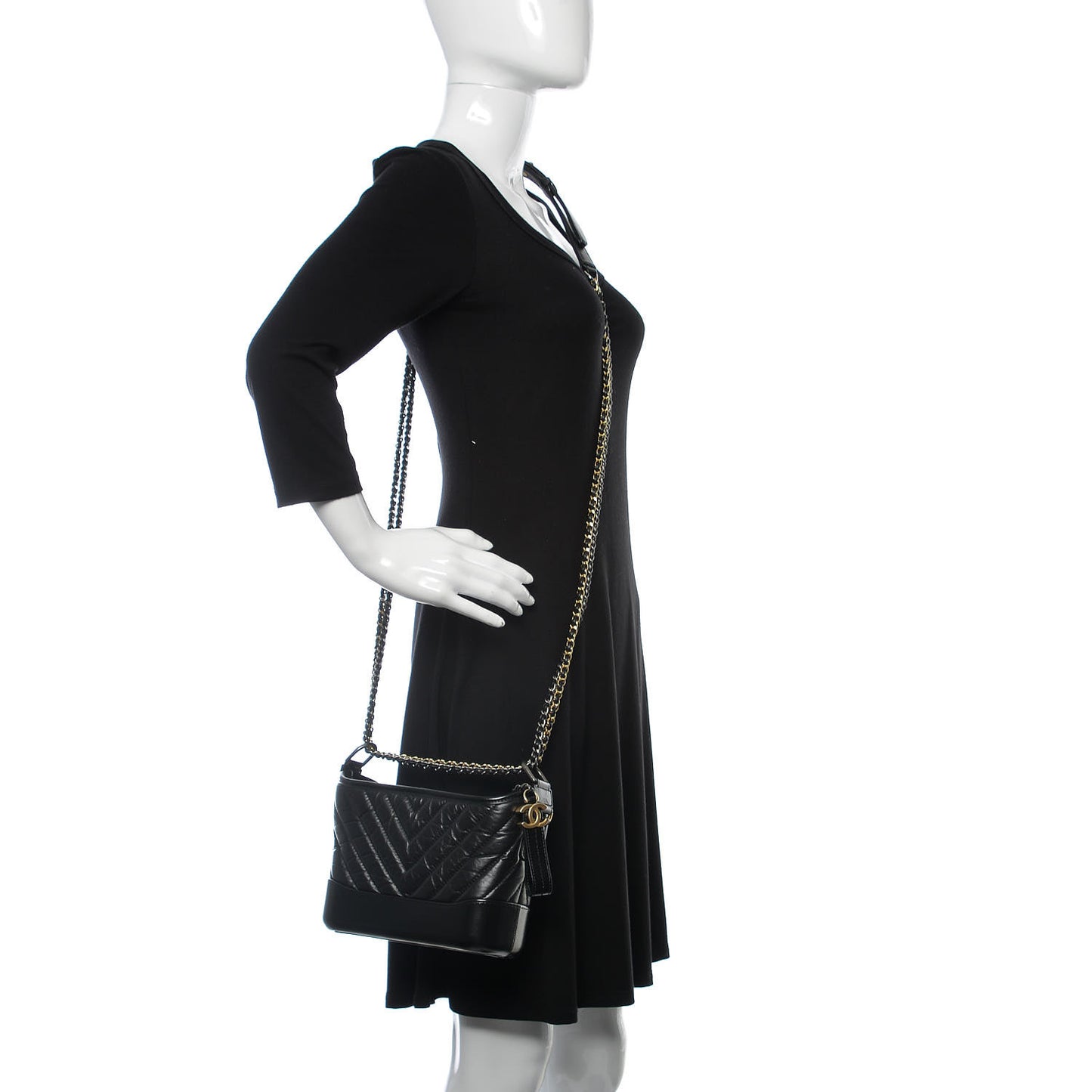 Aged Calfskin Chevron Quilted Small Gabrielle Hobo Black