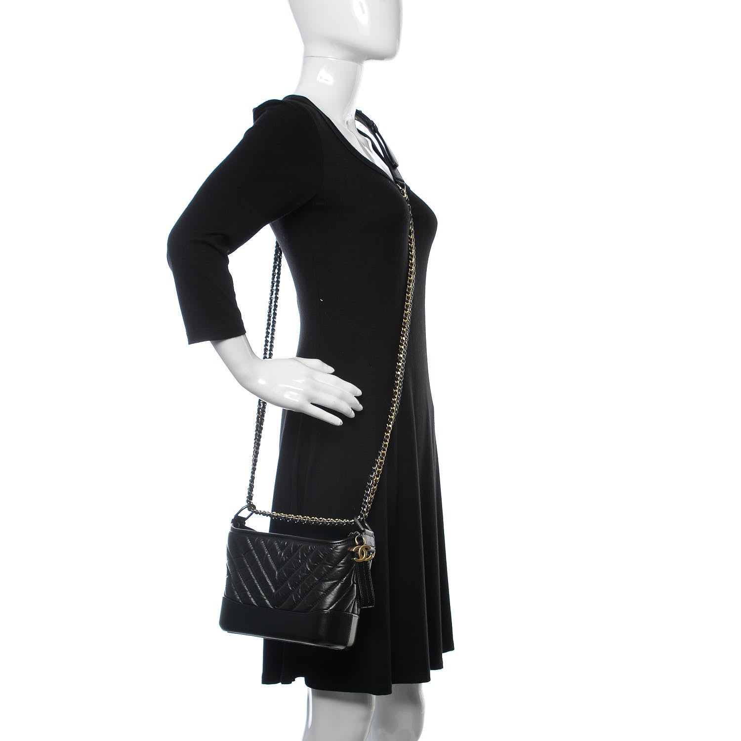 Chanel Aged Calfskin Chevron Quilted Small Gabrielle Hobo Black 2 of 10