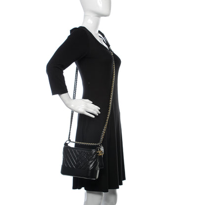 Chanel Aged Calfskin Chevron Quilted Small Gabrielle Hobo Black 2 of 10