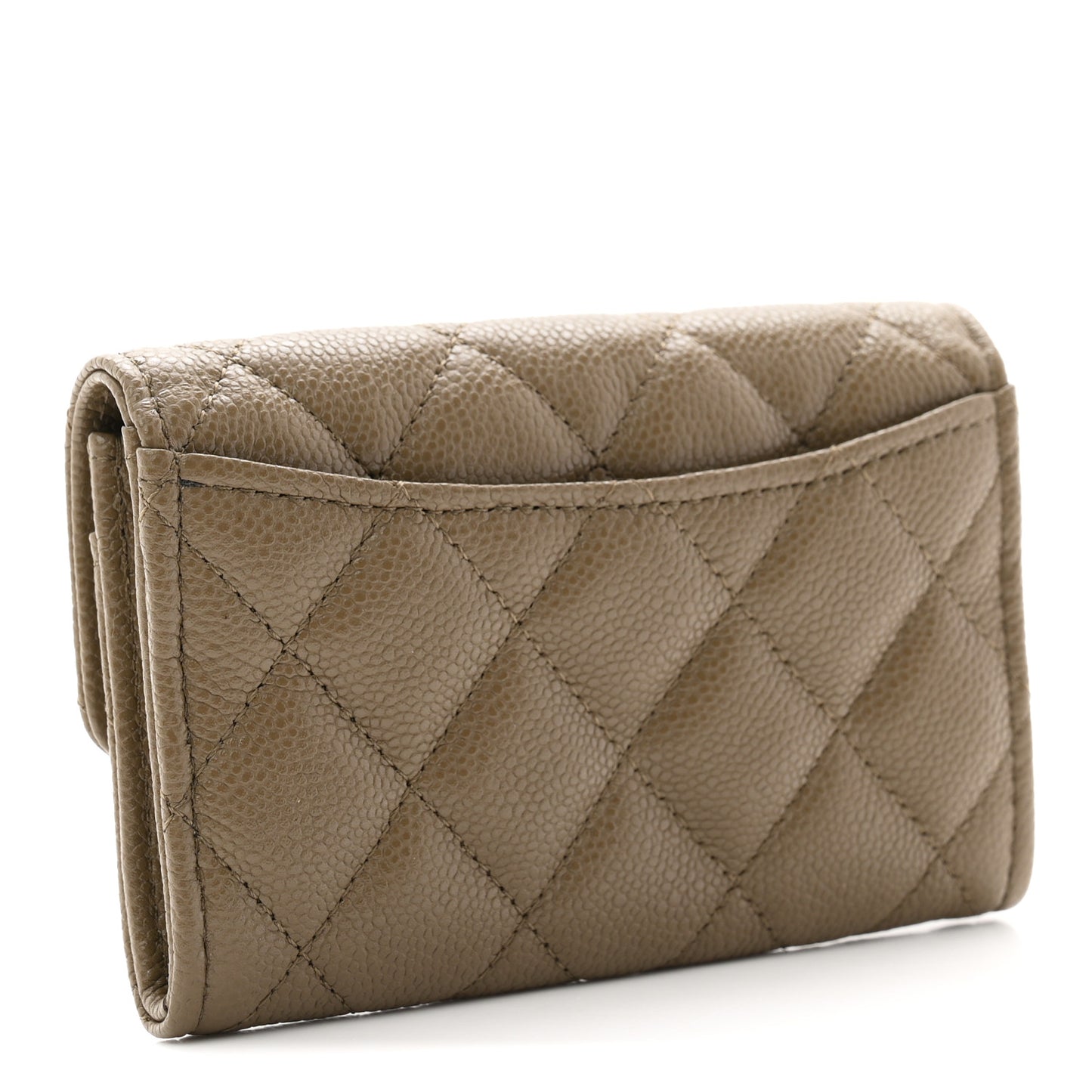 Caviar Quilted Flap Card Holder Wallet Dark Khaki