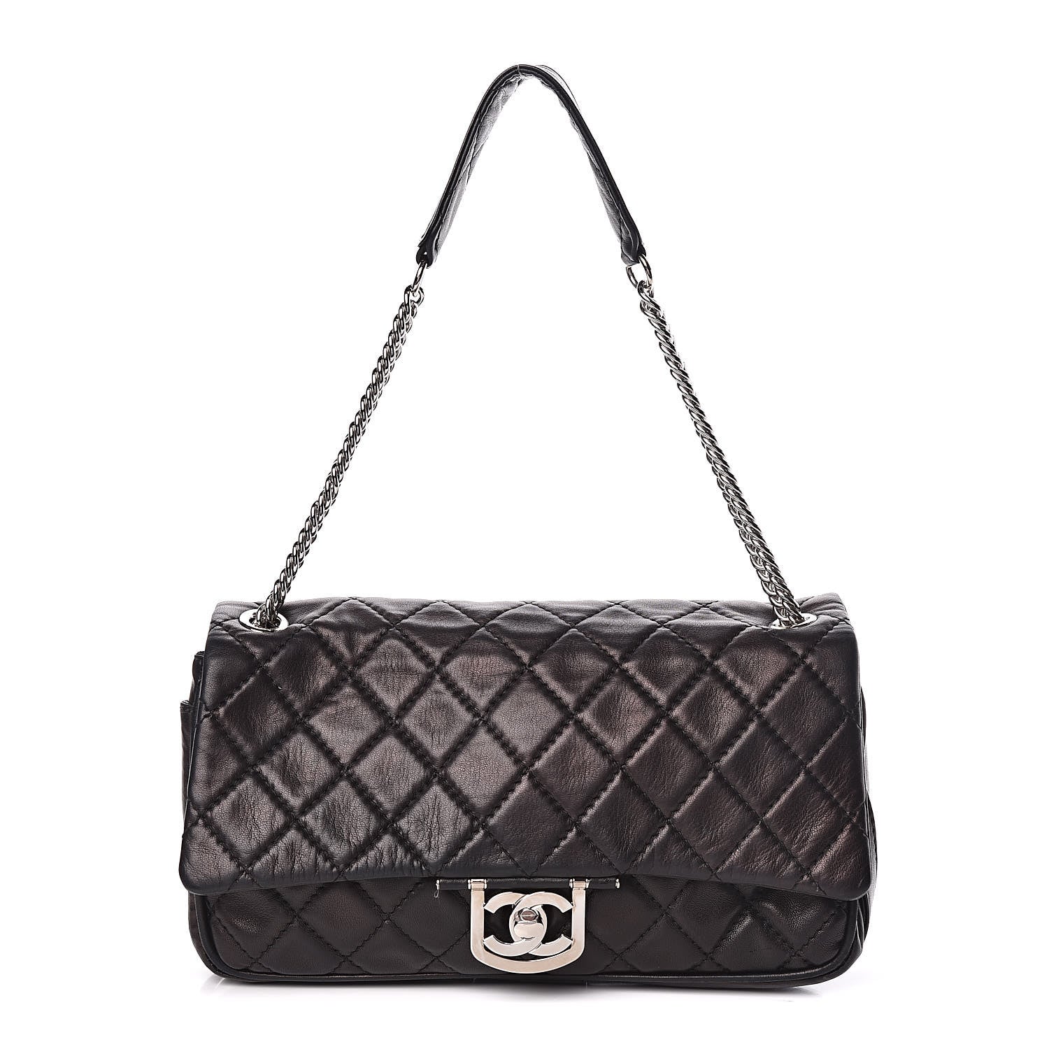 Chanel Lambskin Quilted Jumbo Icons Secret Label Flap Black 1 of 15