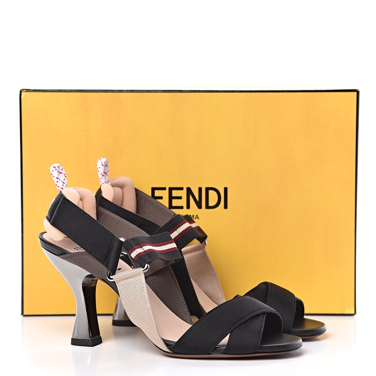 Fendi Technical Mesh Colibri 85mm Slingback Sandals 37.5 Black Multicolor 9 of 9