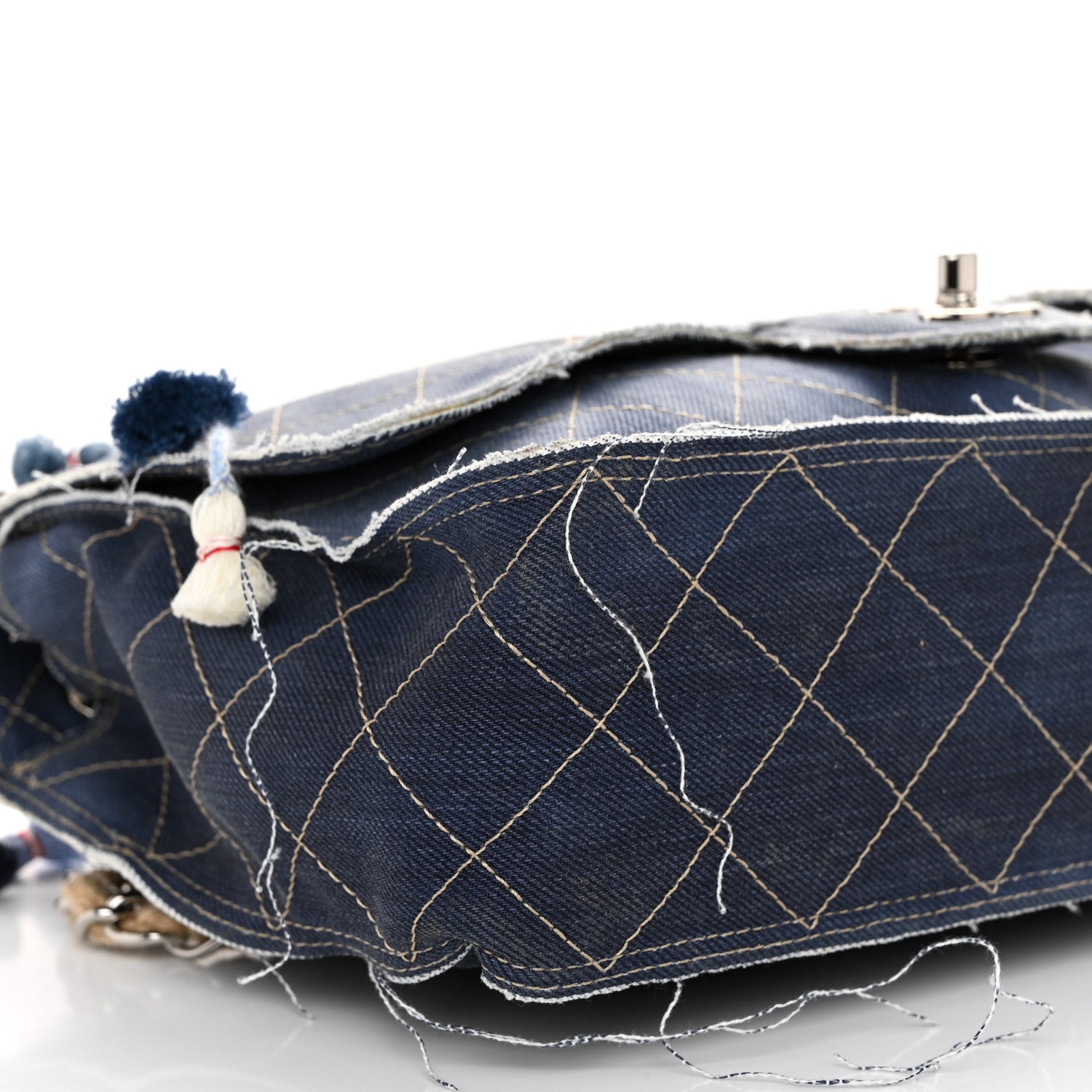 Chanel Denim Quilted Jumbo Pompom Flap Dark Blue 9 of 10