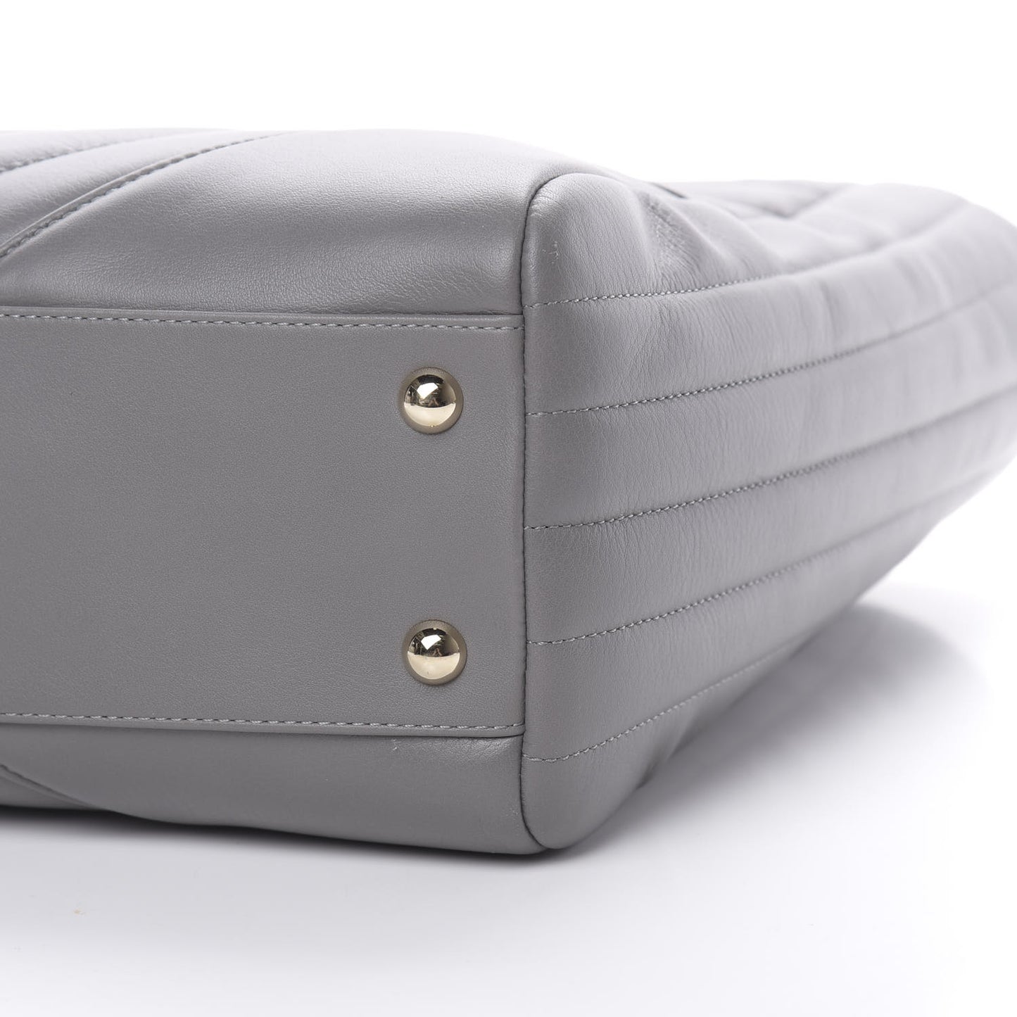 Calfskin Chevron Quilted Statement Shopping Tote Grey