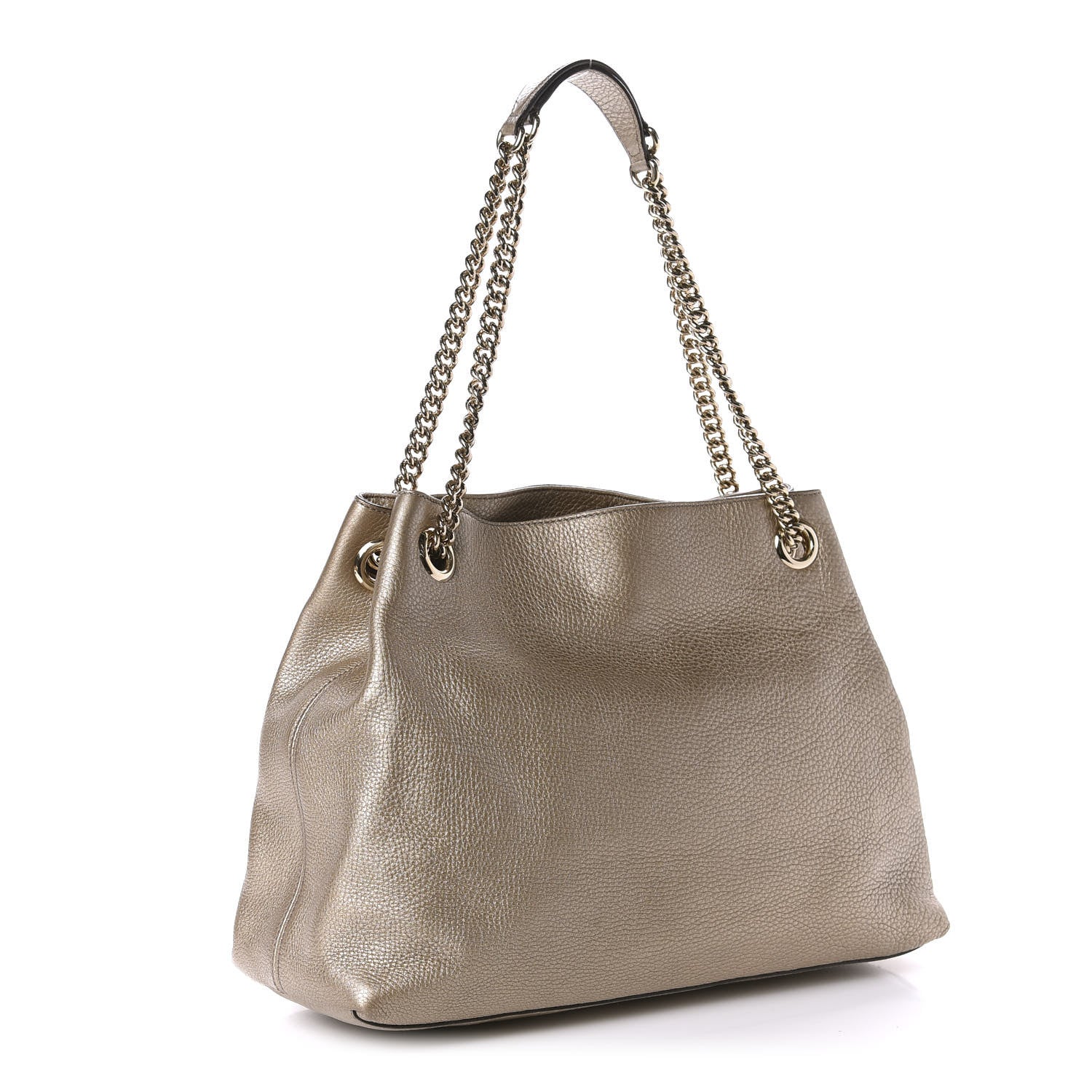 Gucci Metallic Pebbled Calfskin Medium Soho Chain Shoulder Bag Golden Beige 3 of 12