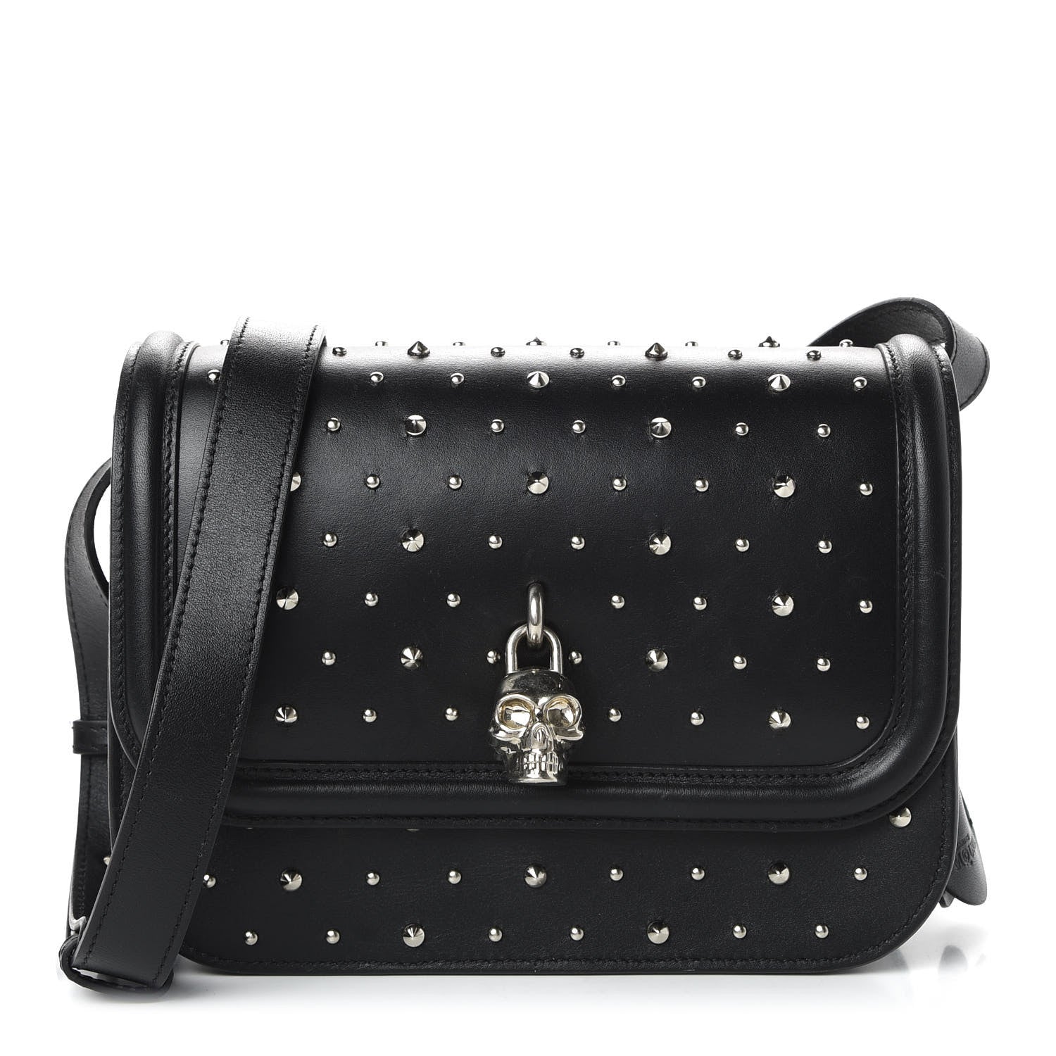 Alexander McQueen Calfskin Studded Small Padlock Crossbody Bag Black 1 of 10