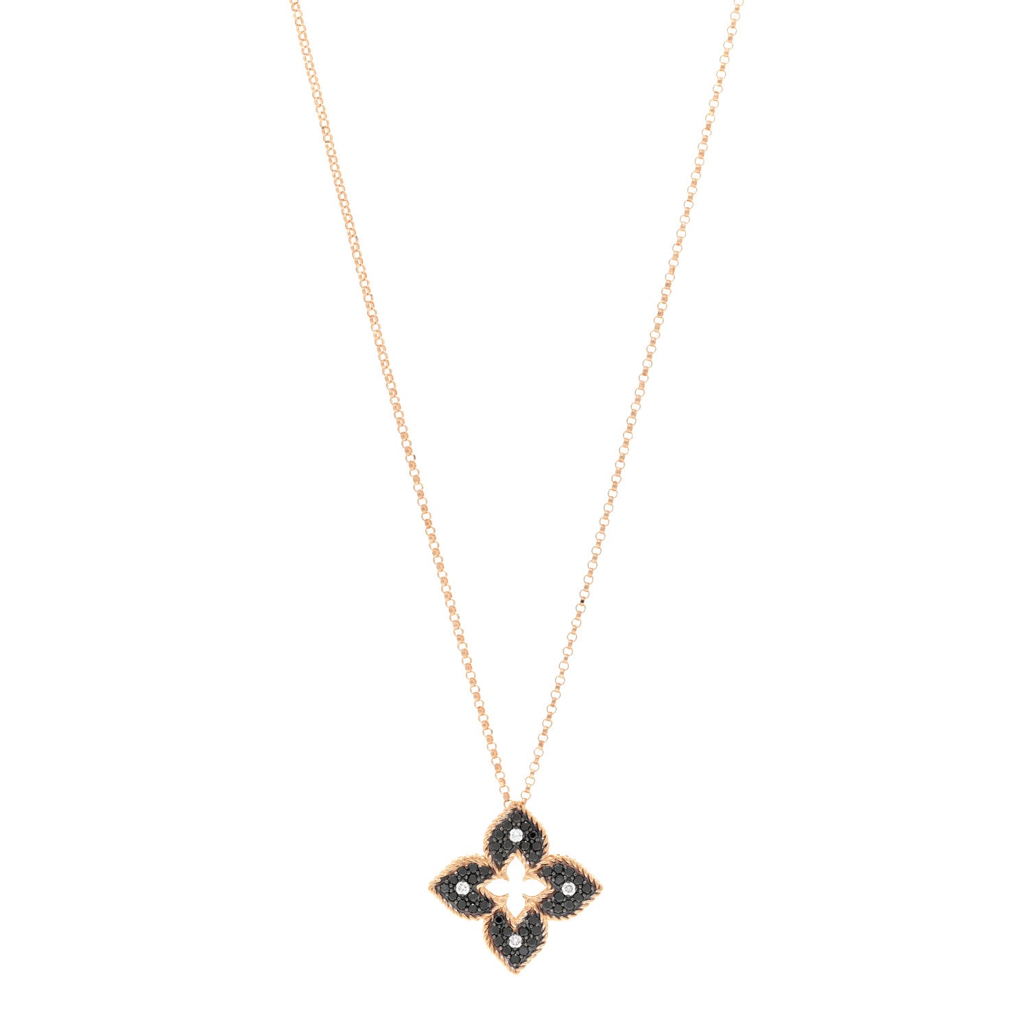 Roberto Coin 18K Rose Gold Diamond Petite Venetian Princess Flower Pendant Necklace 1 of 5