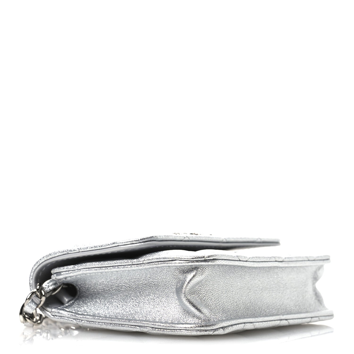 Chanel Metallic Goatskin Quilted Crystal CC Walk Of Fame Clutch With Chain Silver 4 of 11