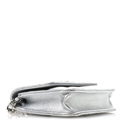 Chanel Metallic Goatskin Quilted Crystal CC Walk Of Fame Clutch With Chain Silver 4 of 11