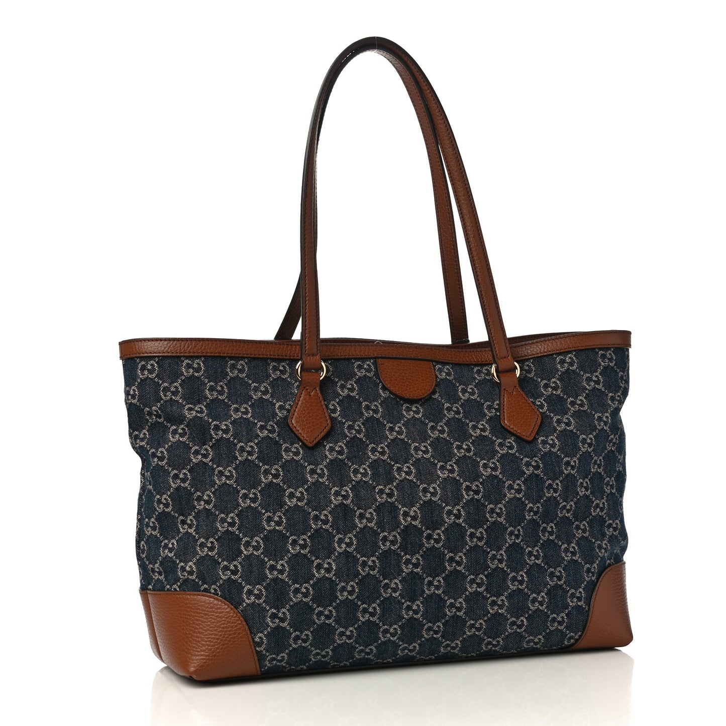 New Denim GG Monogram Medium Ophidia Shopping Tote Blue Tea Cuir