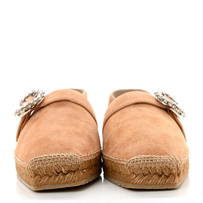 Jimmy Choo Suede Calfskin Crystal Embellished Dru Espadrilles 38 Beige 2 of 9
