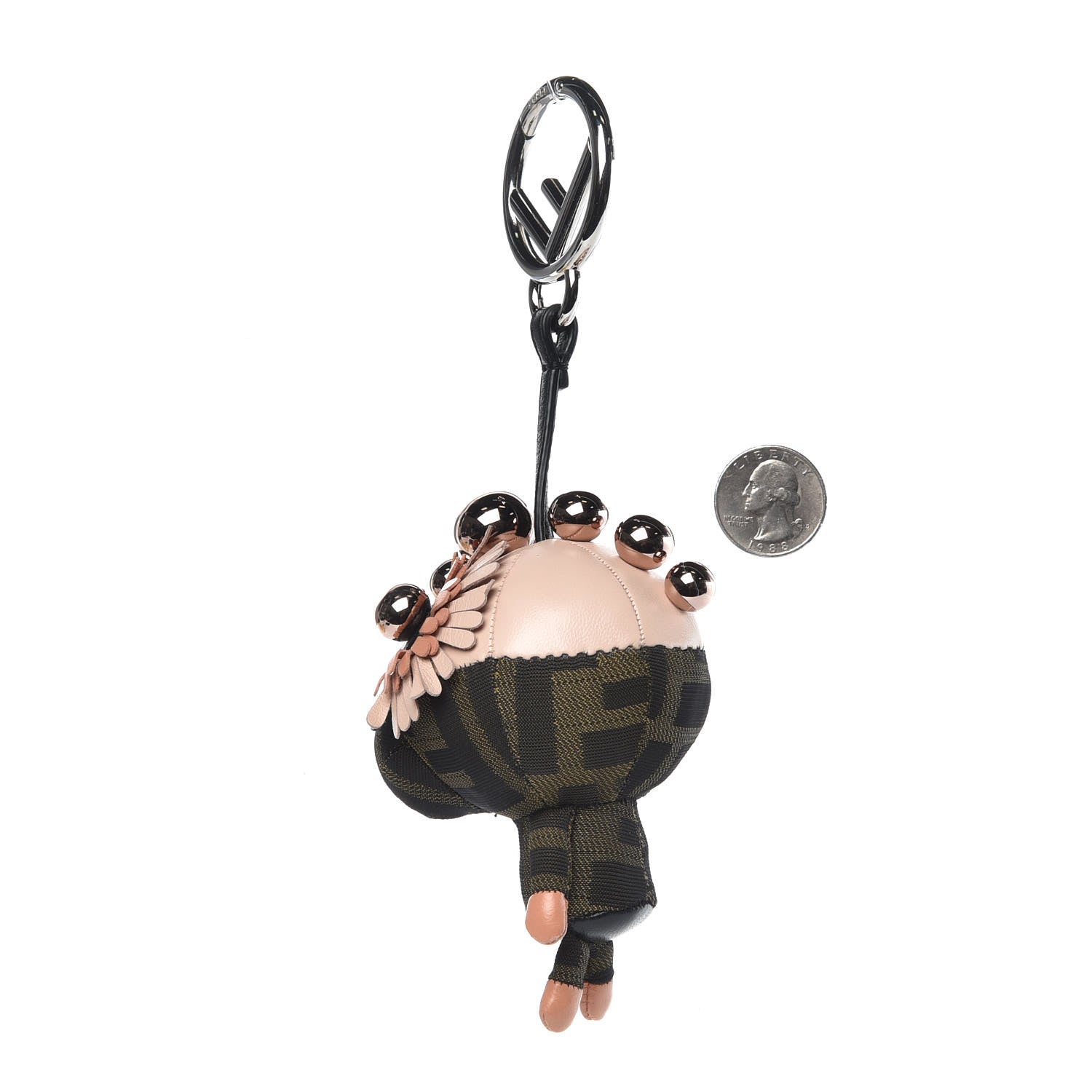 Fendi Shiny Nappa Zucca Pearl Fringe Space Monkey Bag Charm Plaster Albicocca Tobacco 2 of 3