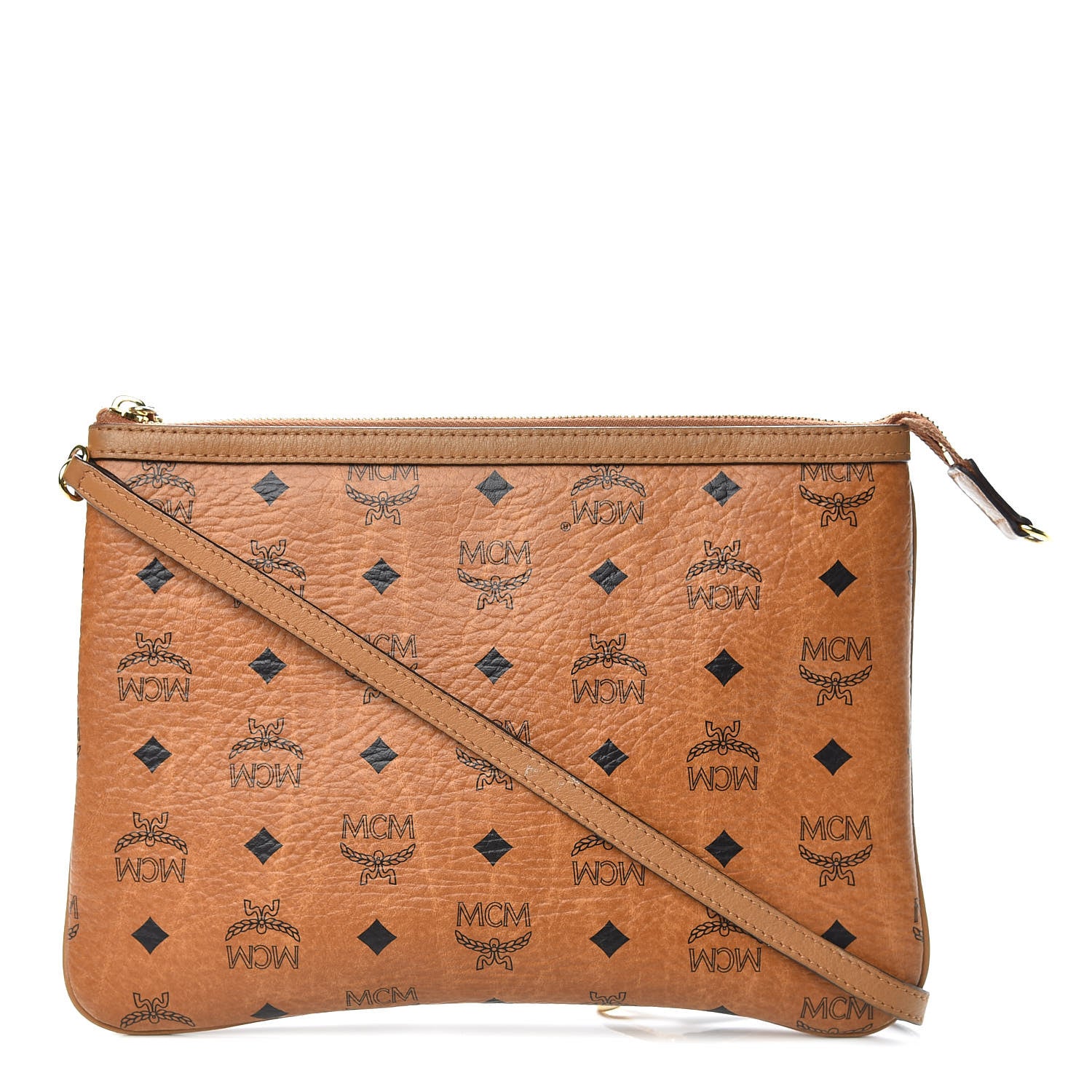 MCM Visetos Liz Shopper Tote Pouch Cognac 1 of 14