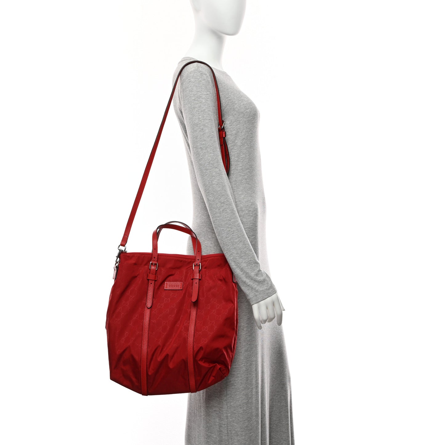 Nylon Monogram Dollar Calfskin Medium Vertical Tote Vibrant Red