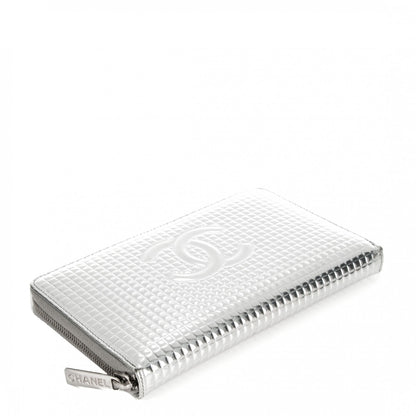 Chanel Patent Embossed CC Large Zip Around Organizer Wallet Silver 4 of 7