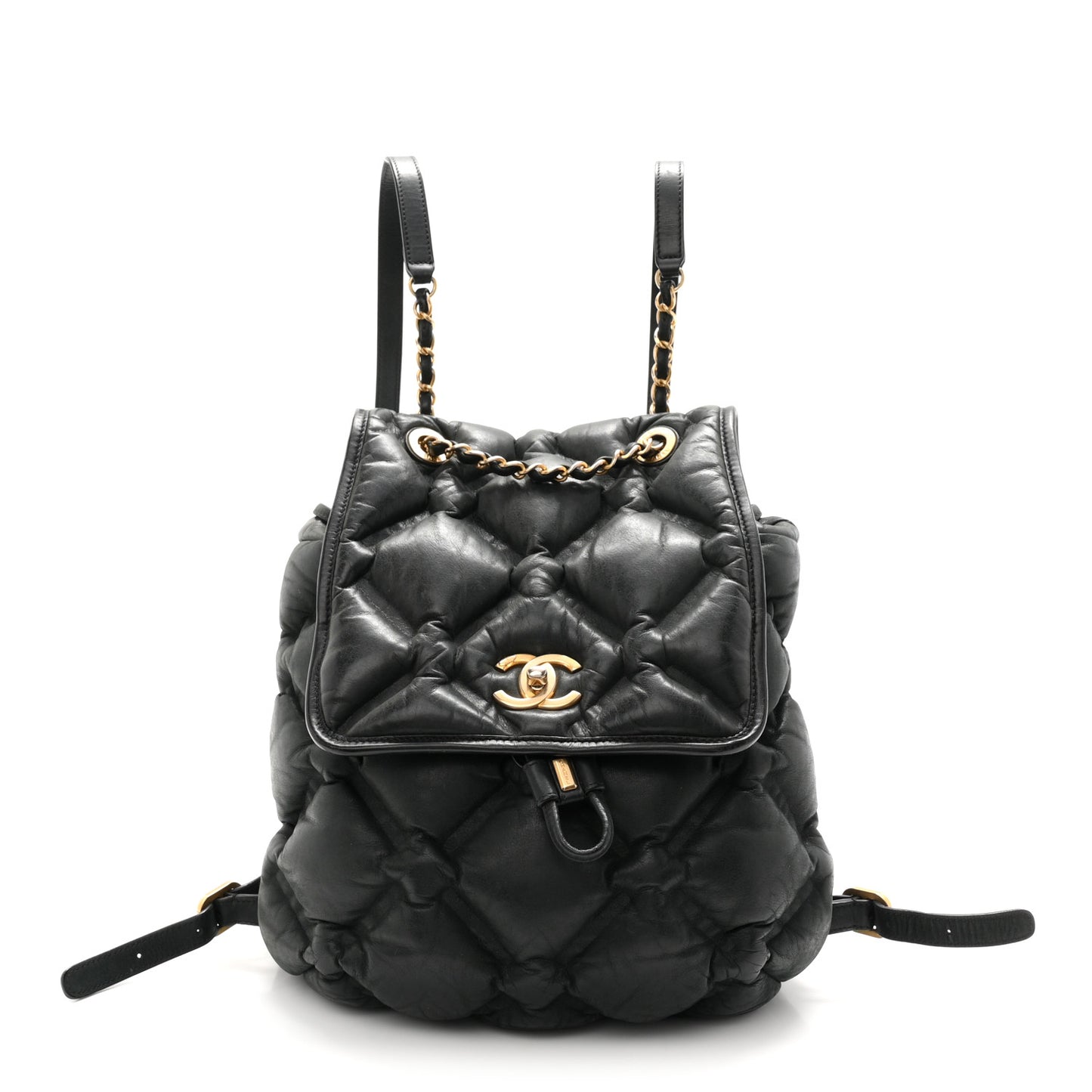 Iridescent Calfskin Quilted Chesterfield Backpack Black
