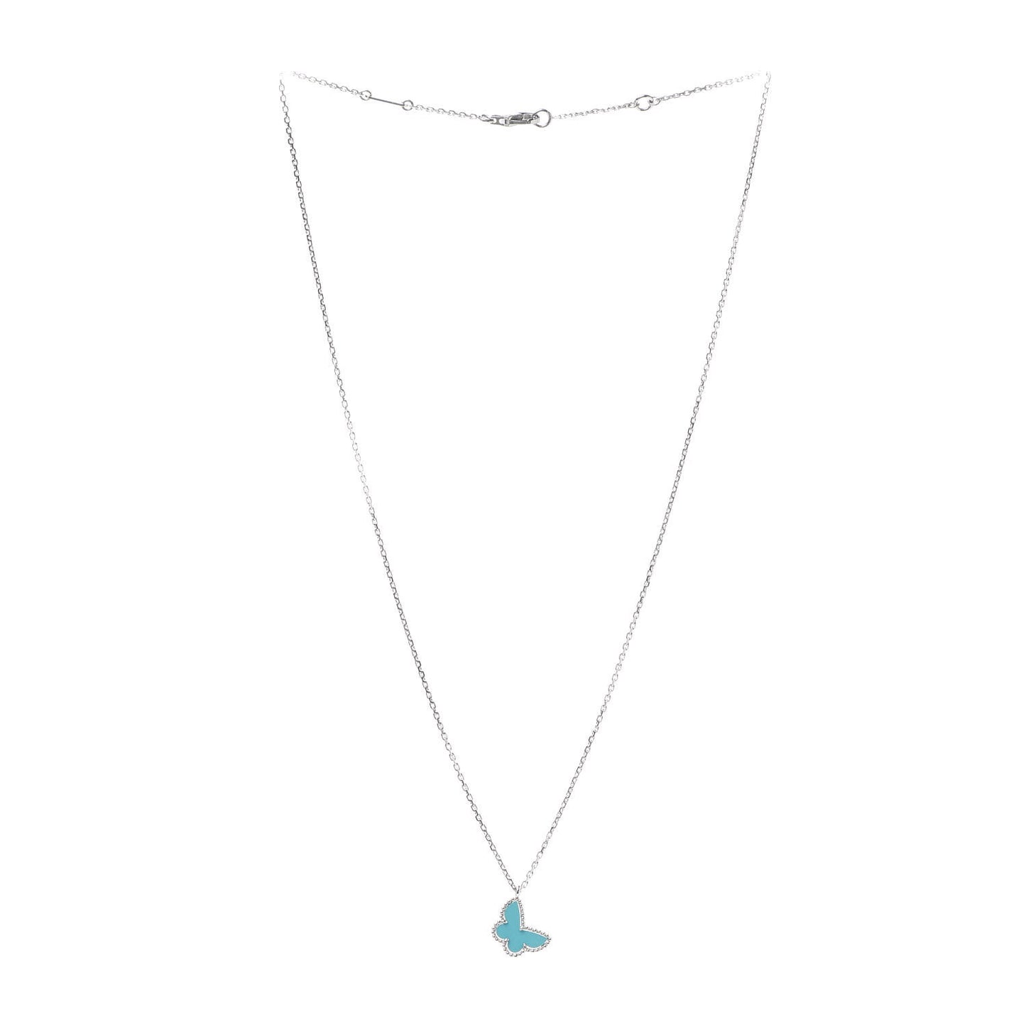 18K White Gold Turquoise Sweet Alhambra Butterfly Pendant Necklace