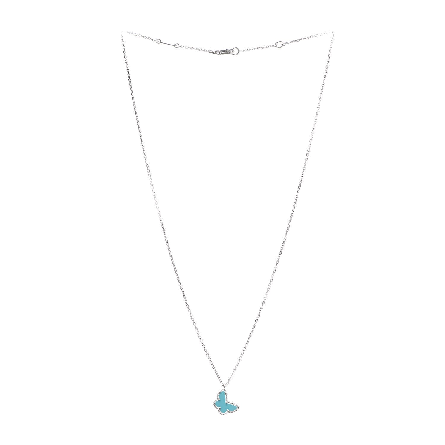 Van Cleef & Arpels 18K White Gold Turquoise Sweet Alhambra Butterfly Pendant Necklace 3 of 6