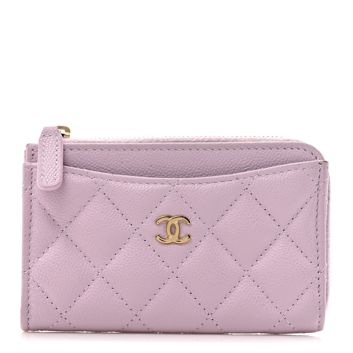 Chanel Caviar Quilted CC Zip Around Card Holder Light Purple