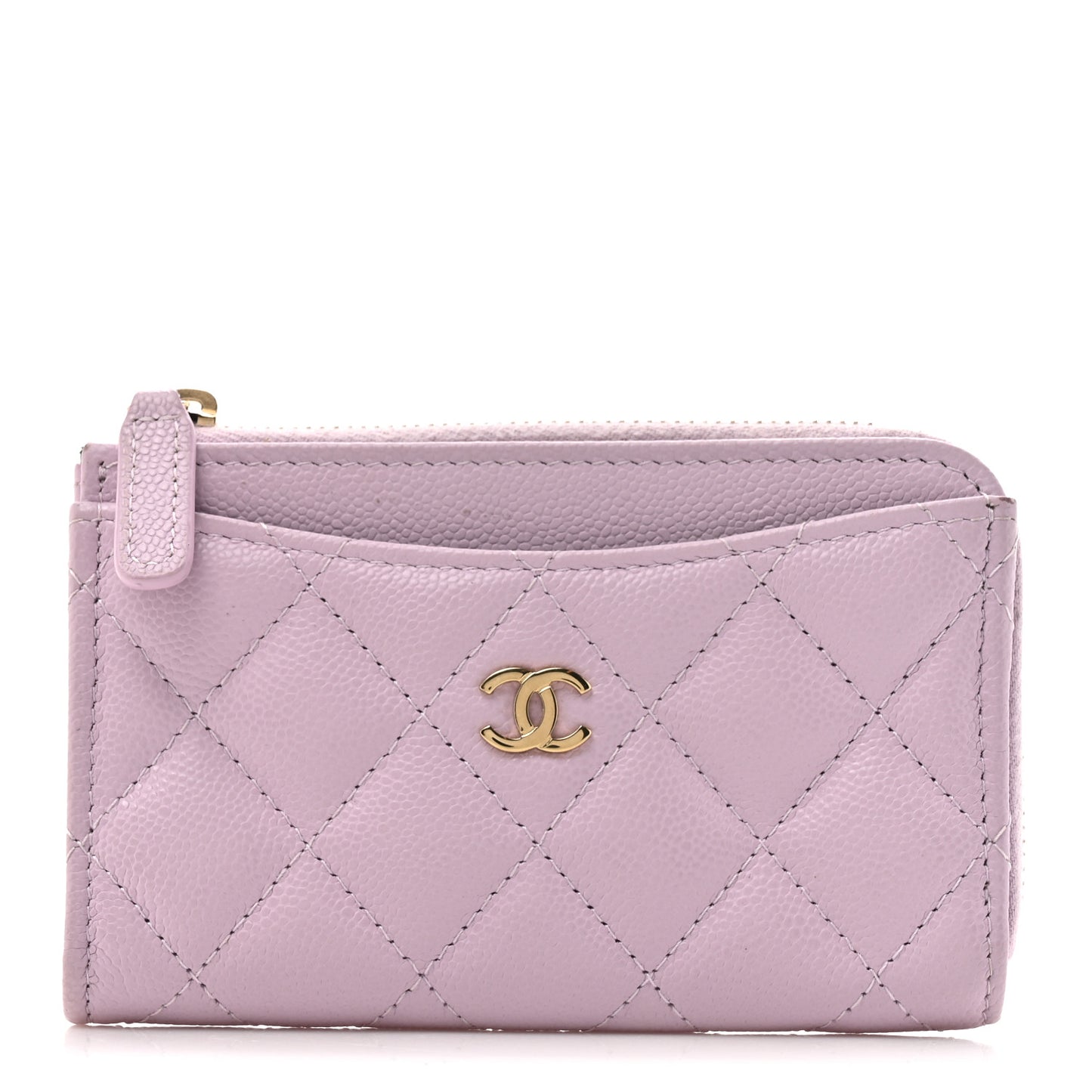 Caviar Quilted CC Zip Around Card Holder Light Purple