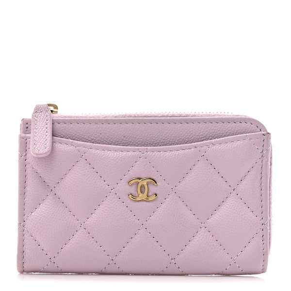 Chanel Caviar Quilted CC Zip Around Card Holder Light Purple
