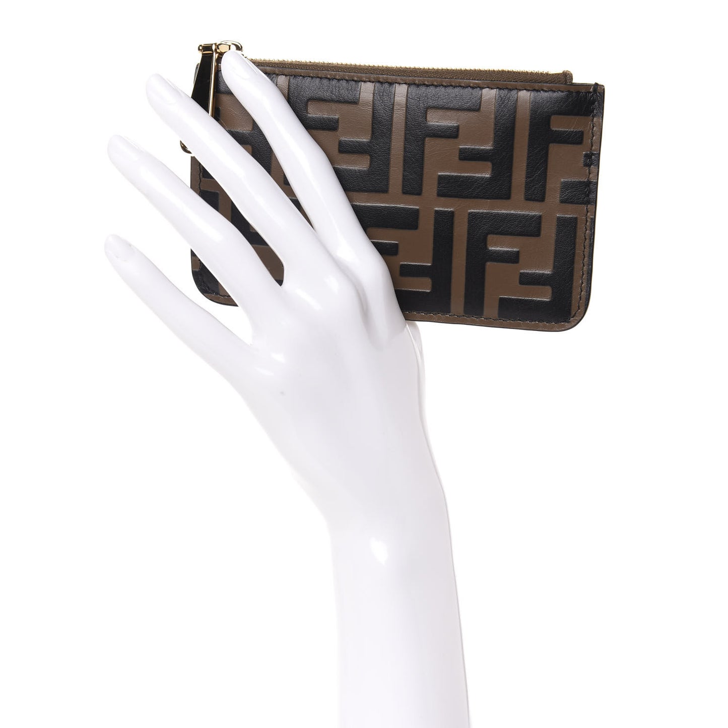 Vitello Soft F is Fendi Bi-Color FF 1974 Embossed Key Case Pouch Maya Black