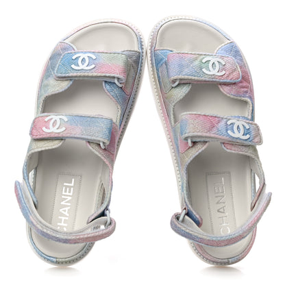 Chanel Printed Fabric Quilted Dad Sandals 38 Green Pink Blue 5 of 14
