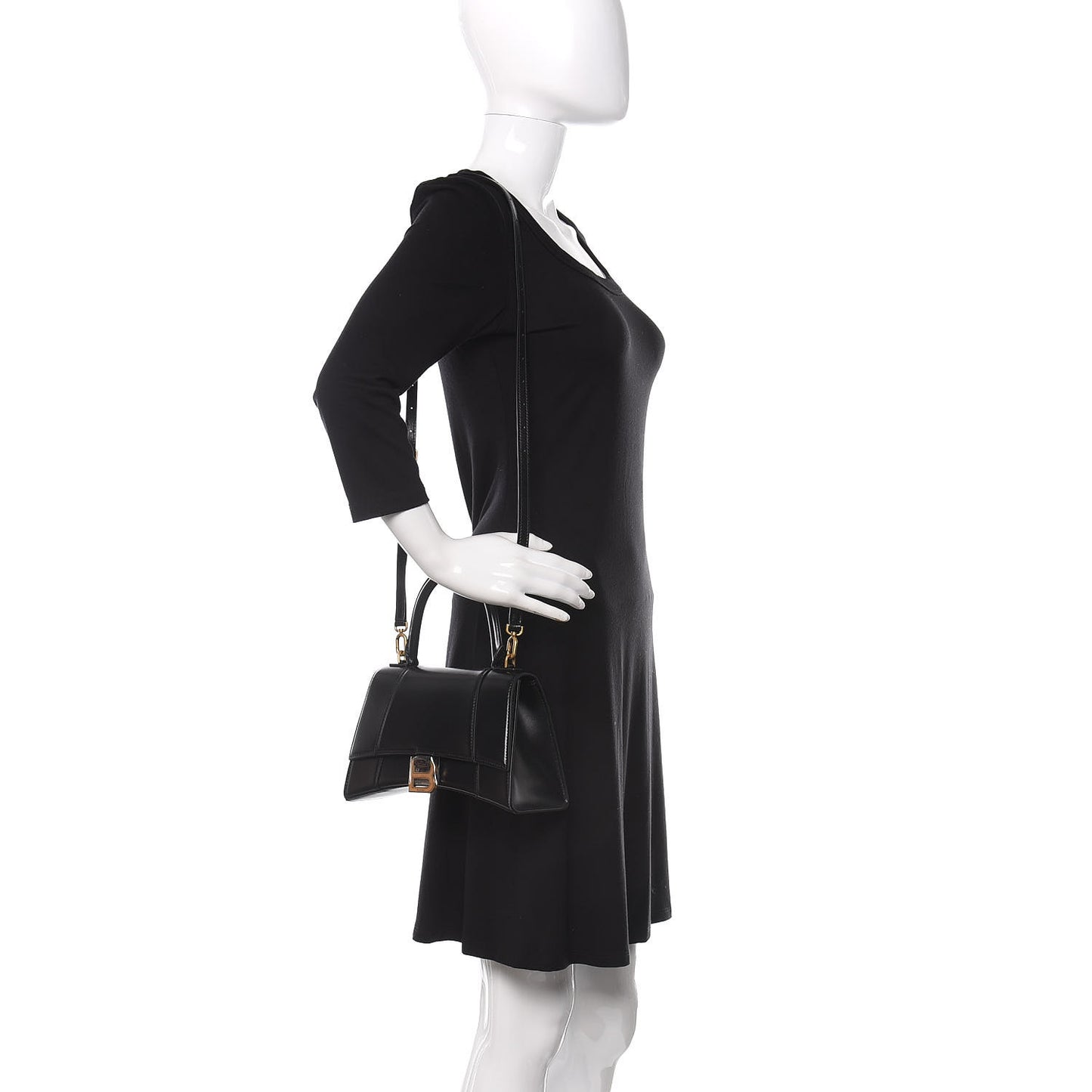 Shiny Box Calfskin Small Hourglass Top Handle Bag Black