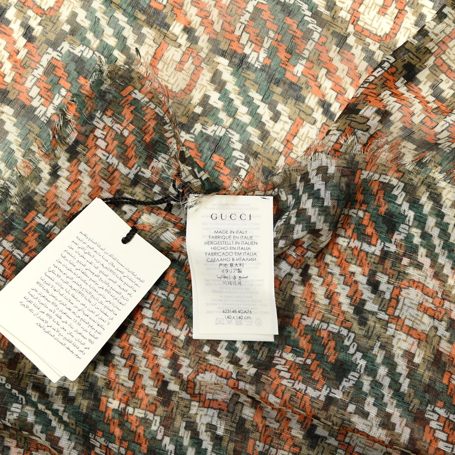 Gucci Modal Cotton Silk Hermion Shawl Scarf Olive Orange 3 of 3