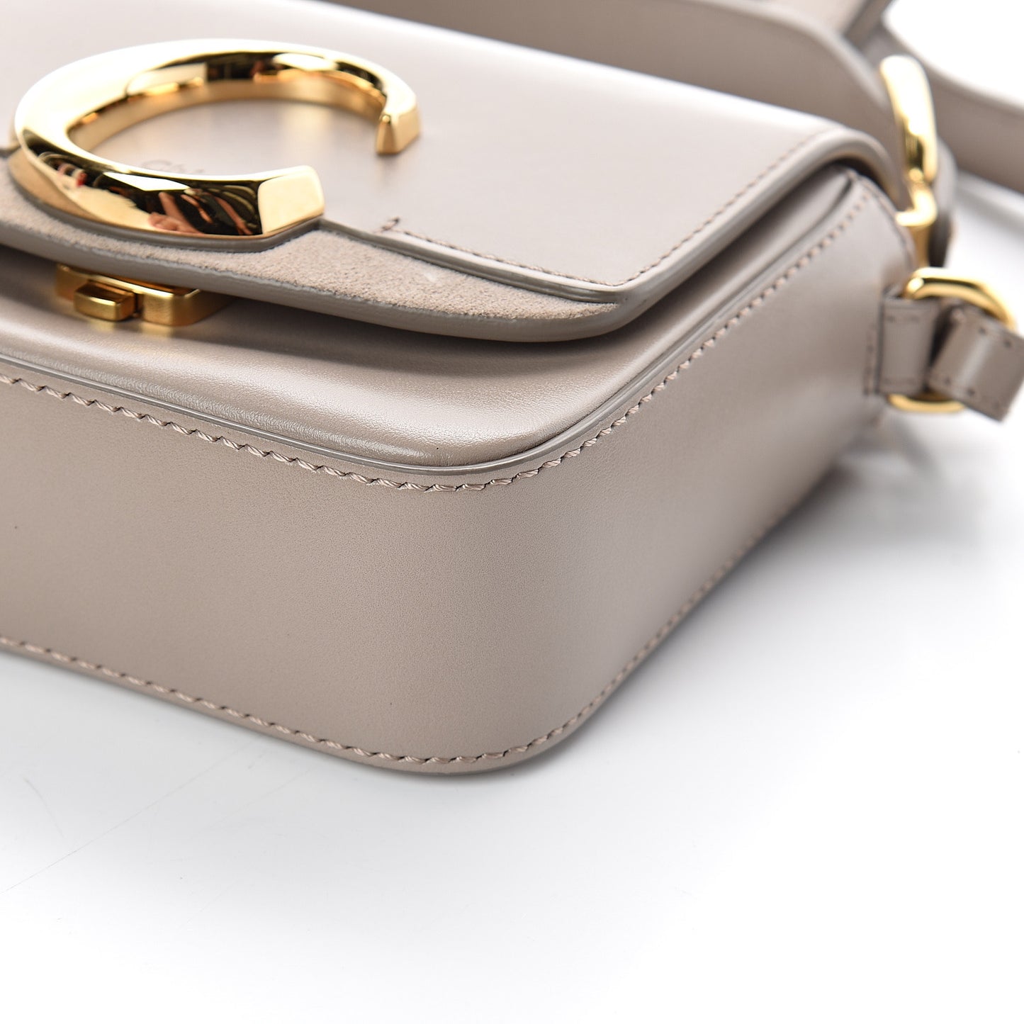 Shiny Calfskin Suede Mini C Double Carry Motty Grey