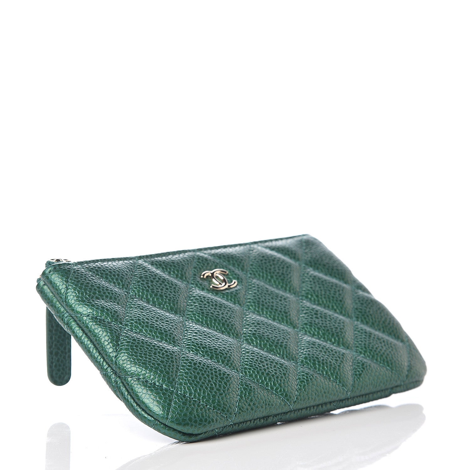 Chanel Metallic Caviar Quilted Small Cosmetic Case Green 3 of 7