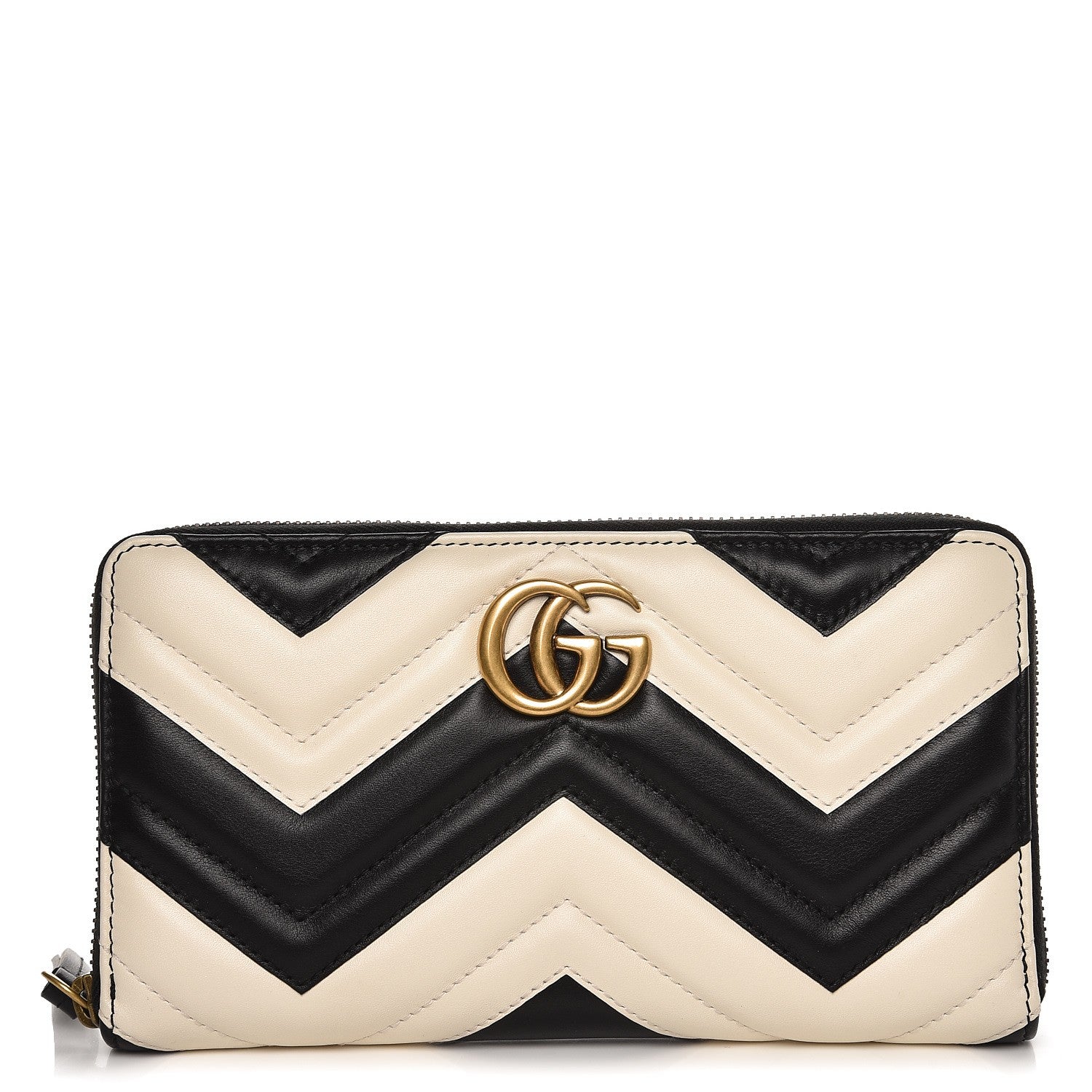 Gucci Calfskin Matelasse GG Marmont Zip Around Organizer Wallet Black White 1 of 8