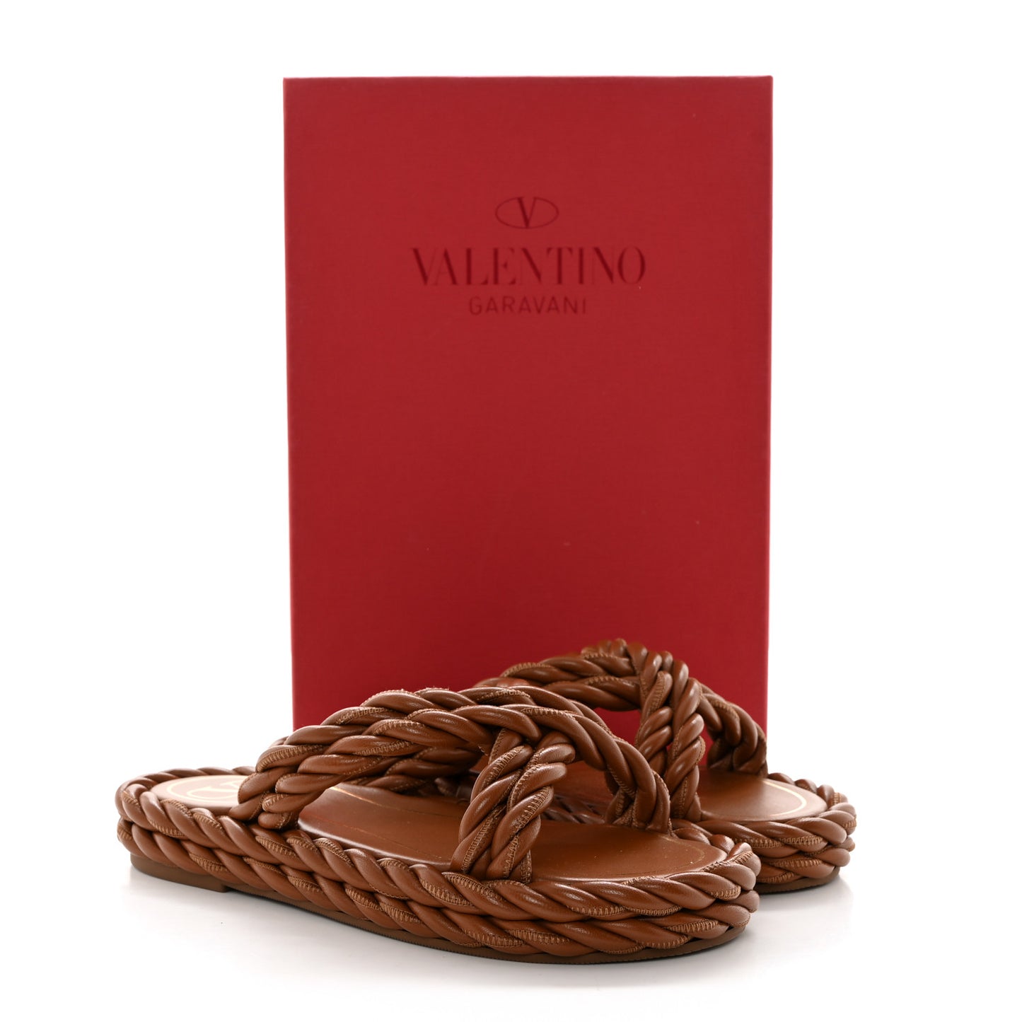 Nappa Rope Braided Slide Sandals 36 Saddle Brown