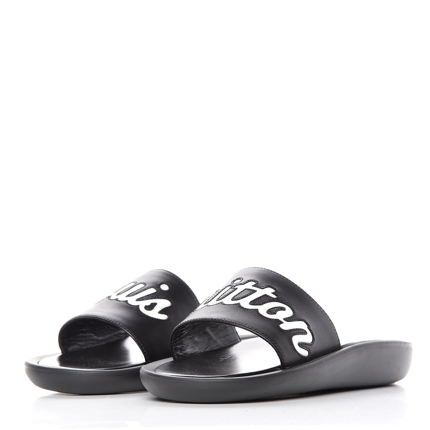 Louis Vuitton Metallic Calfskin Logo Sunbath Slide Sandals 38 Black 3 of 9