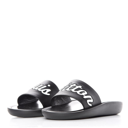 Louis Vuitton Metallic Calfskin Logo Sunbath Slide Sandals 38 Black 3 of 9