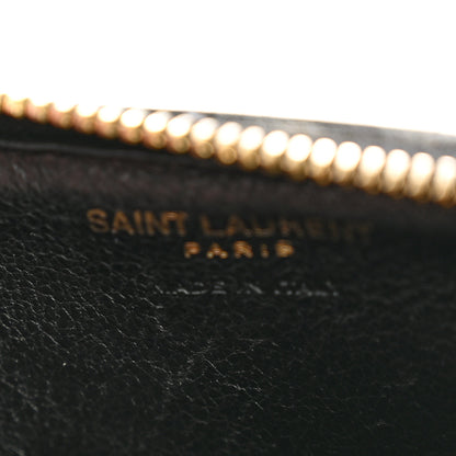 Saint Laurent Grain De Poudre Matelasse Chevron Monogram Fragments Zippered Card Case Black 7 of 11